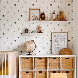 illustrated black half moon full moon and star design pattern on white background wallpaper peel and stick in kids room
