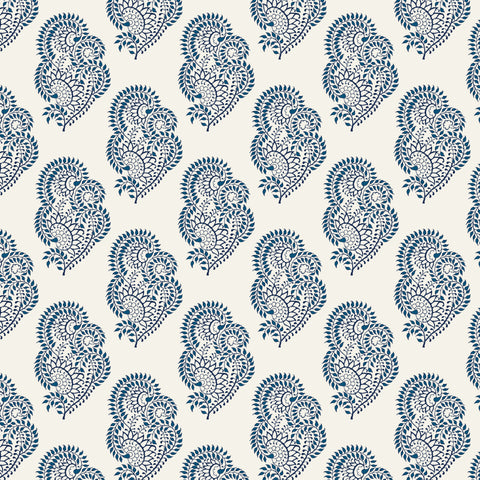 white and blue elegant vine design pattern on white background Removable Peel and Stick Wallpaper