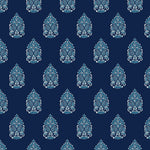 white and blue elegant floral design pattern on dark indigo blue background Removable Peel and Stick Wallpaper