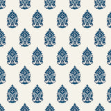 white and blue elegant floral design pattern on white background Removable Peel and Stick Wallpaper