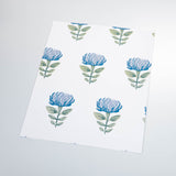 blue and green flower design pattern on white background Removable Peel and Stick Wallpaper sample size