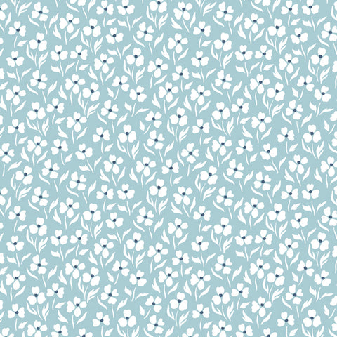 white and blue floral design pattern on light blue background Removable Peel and Stick Wallpaper