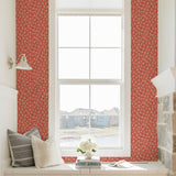 white and black floral design pattern on red background Removable Peel and Stick Wallpaper in room