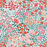 red pink and green meadow design pattern on white background Removable Peel and Stick Wallpaper