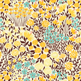 yellow light blue orange and brown meadow design pattern on off white background Removable Peel and Stick Wallpaper