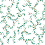 green and blue vine design pattern on white background Removable Peel and Stick Wallpaper