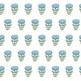 blue and green flower design pattern on white background Removable Peel and Stick Wallpaper