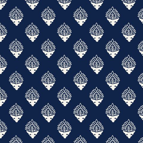 white elegant floral design pattern on dark indigo blue background Removable Peel and Stick Wallpaper