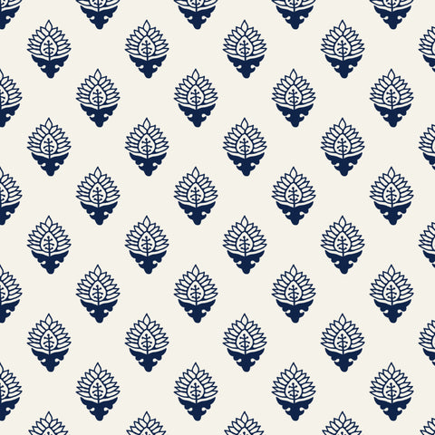 dark blue floral design pattern on white background Removable Peel and Stick Wallpaper