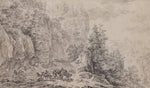 black and white hand painted mountainous landscape illustration canvas print