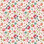 colorful bright floral design pattern on cream pink background Removable Peel and Stick Wallpaper