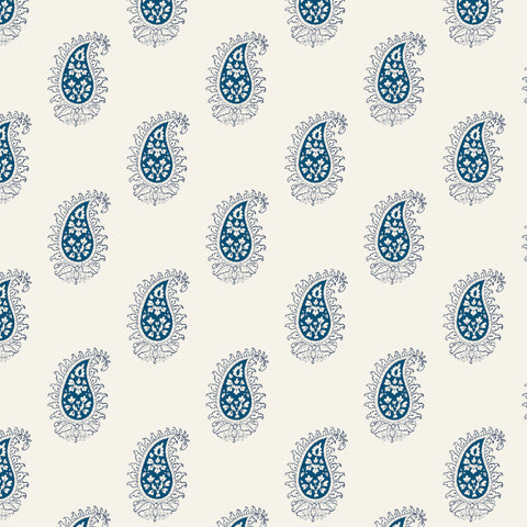 blue and black outlined elegant abstract floral design pattern on white background Removable Peel and Stick Wallpaper
