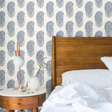 dark indigo blue elegant abstract floral design pattern on white background Removable Peel and Stick Wallpaper in bedroom