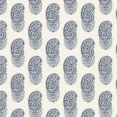 dark indigo blue elegant abstract floral design pattern on white background Removable Peel and Stick Wallpaper