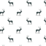 illustrated black and white antelope pattern on white background Removable Peel and stick wallpaper