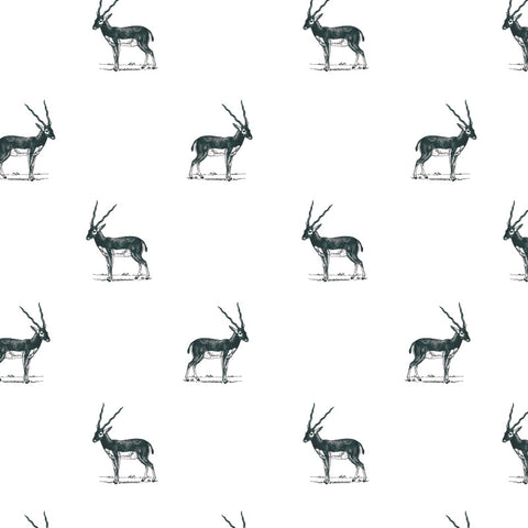 illustrated black and white antelope pattern on white background Removable Peel and stick wallpaper
