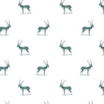 illustrated green antelope pattern on white background Removable Peel and stick wallpaper