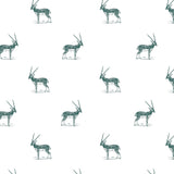 illustrated green antelope pattern on white background Removable Peel and stick wallpaper