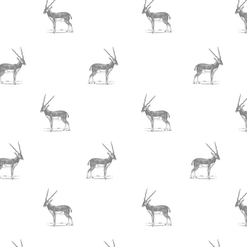 illustrated grey antelope pattern on white background Removable Peel and stick wallpaper