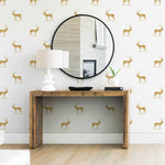illustrated yellow marigold antelope pattern on white background Removable Peel and stick wallpaper in living room