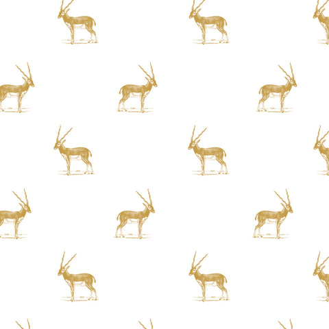 illustrated yellow marigold antelope pattern on white background Removable Peel and stick wallpaper