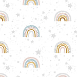 colorful cartoon style rainbows and grey stars pattern on white background Removable Peel and stick wallpaper