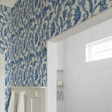 White Navy Blue Royal Elegant Leaves and Nature Peel and Stick Removable Wallpaper