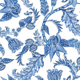White Navy Blue Royal Elegant Leaves and Nature Peel and Stick Removable Wallpaper Pattern