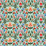 colorful blue pink green and red floral design pattern on light blue background Removable Peel and Stick Wallpaper