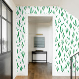 green leaf design pattern on white background Removable Peel and Stick Wallpaper in hallway