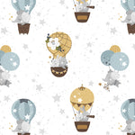 cartoon style colored animals on air balloon pattern with grey stars on white background Removable Peel and Stick Wallpaper