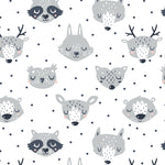 cartoon style grey sleeping animals and dark polka dots on white background Removable Peel and Stick Wallpaper