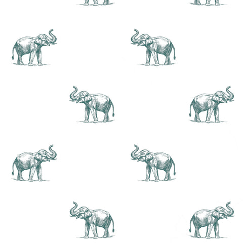 illustrated jade green elephant pattern on white background Removable Peel and Stick Wallpaper