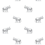 illustrated pewter grey elephant pattern on white background Removable Peel and Stick Wallpaper