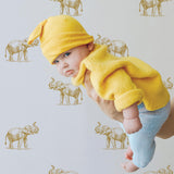 illustrated marigold yellow elephant pattern on white background Removable Peel and Stick Wallpaper with baby