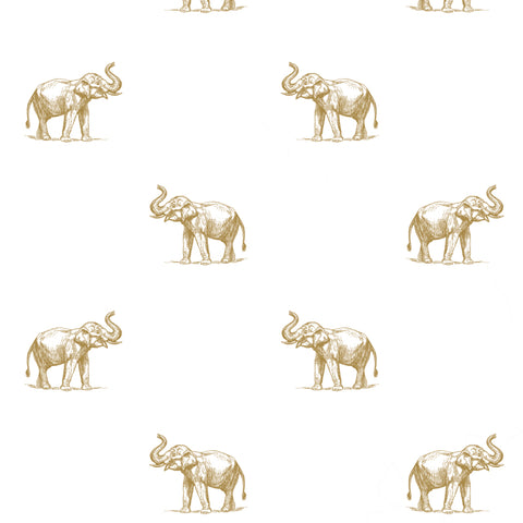 illustrated marigold yellow elephant pattern on white background Removable Peel and Stick Wallpaper