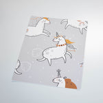 cartoon style white and orange unicorn design illustration pattern on grey background peel and stick wallpaper sample size