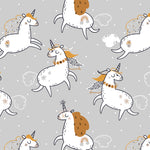 cartoon style white and orange unicorn design illustration pattern on grey background peel and stick wallpaper