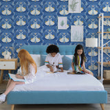 Blue and white butterfly wallpaper removable peel and stickwhite light blue and yellow butterfly pattern on indigo blue background Removable Peel and Stick Wallpaper in kids room