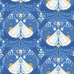 white light blue and yellow butterfly pattern on indigo blue background Removable Peel and Stick Wallpaper
