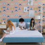 white blue and yellow butterfly pattern on pink background Removable Peel and Stick Wallpaper in kids room