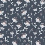 whimsical grey and light pink flower design pattern on dark background Removable Peel and Stick Wallpaper