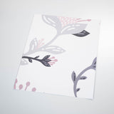 Pink and gray flowers on white background peel and stick removable wallpaper sample size