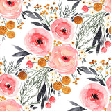 watercolor pink black and yellow rose flower pattern on white background Removable Peel and Stick Wallpaper