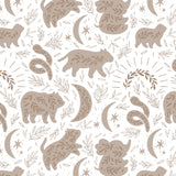 grey and brown animal and leaves silhouette pattern on white background Removable Peel and Stick Wallpaper