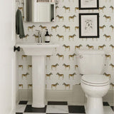 colored zebra design pattern on white background Removable Peel and Stick Wallpaper in bathroom